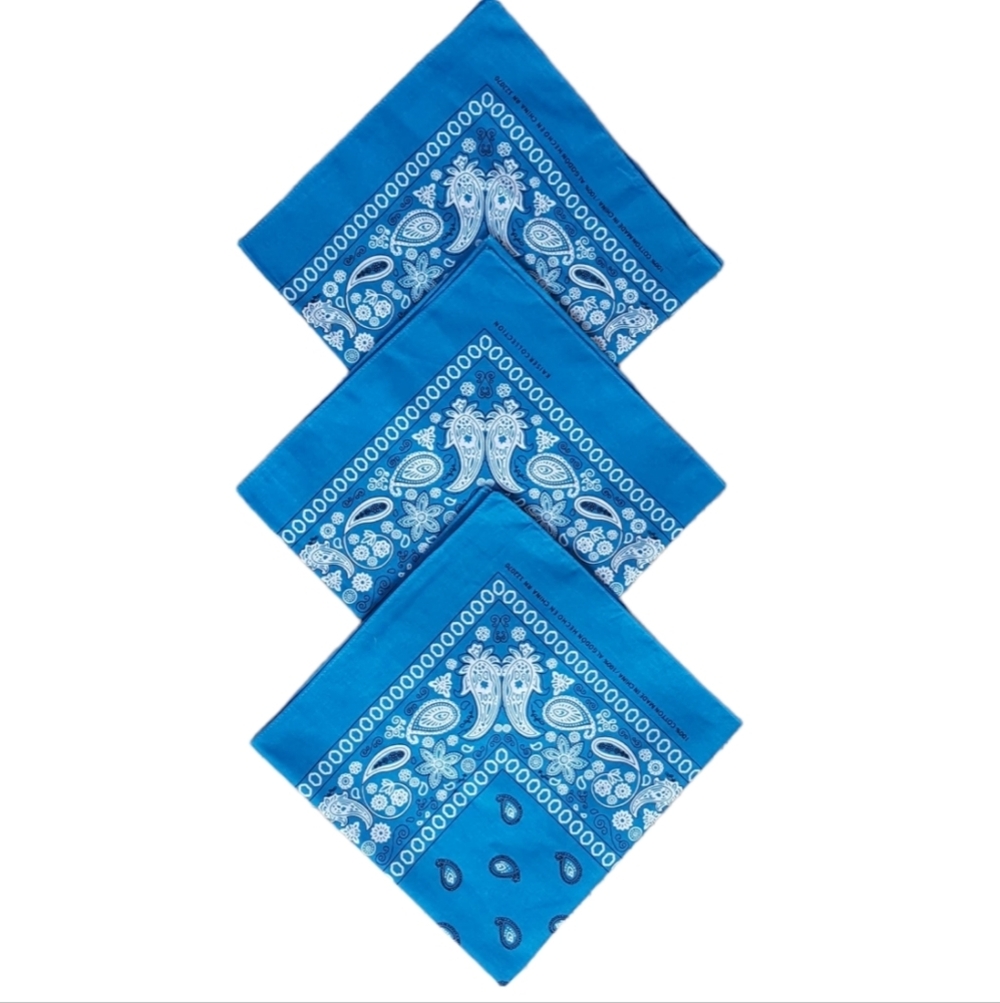 3 Piece Classic Bandana Scarf for Hair Neck and Head New Turquoise 100% Cotton - Picture 2 of 8